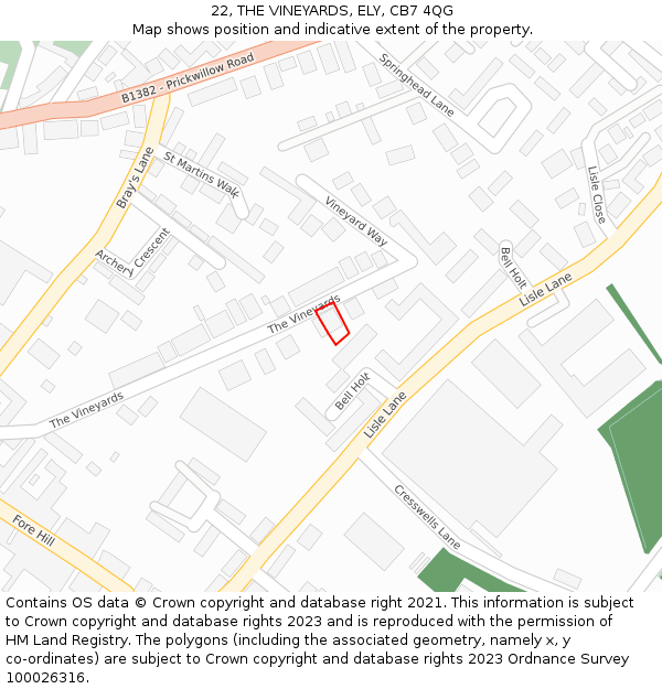 22, THE VINEYARDS, ELY, CB7 4QG: Location map and indicative extent of plot