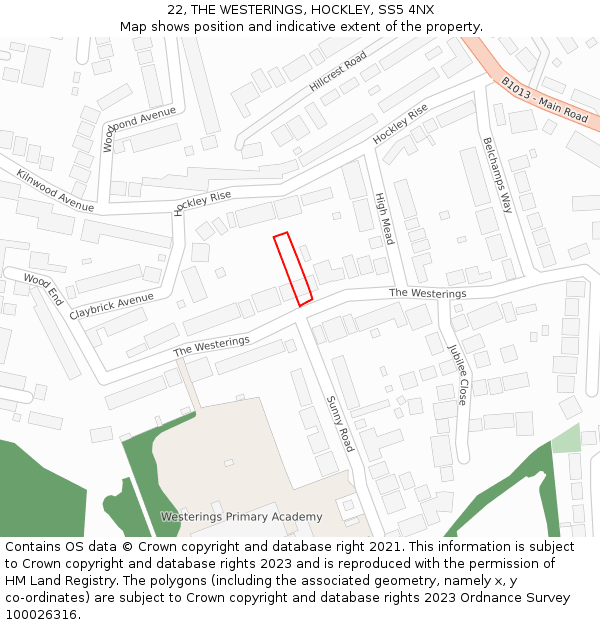 22, THE WESTERINGS, HOCKLEY, SS5 4NX: Location map and indicative extent of plot