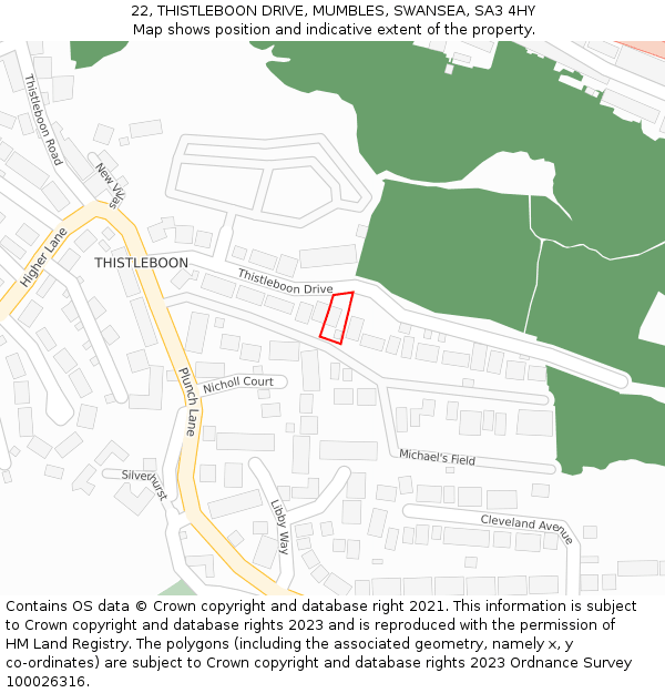 22, THISTLEBOON DRIVE, MUMBLES, SWANSEA, SA3 4HY: Location map and indicative extent of plot