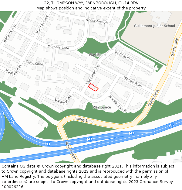 22, THOMPSON WAY, FARNBOROUGH, GU14 9FW: Location map and indicative extent of plot