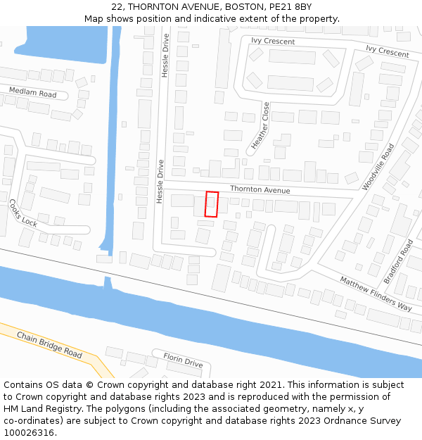 22, THORNTON AVENUE, BOSTON, PE21 8BY: Location map and indicative extent of plot