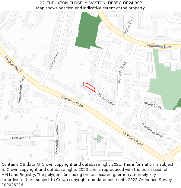 22, THRUXTON CLOSE, ALVASTON, DERBY, DE24 0SP: Location map and indicative extent of plot
