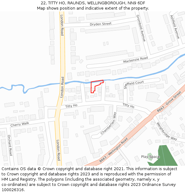 22, TITTY HO, RAUNDS, WELLINGBOROUGH, NN9 6DF: Location map and indicative extent of plot