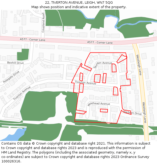 22, TIVERTON AVENUE, LEIGH, WN7 5QG: Location map and indicative extent of plot