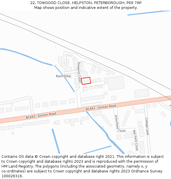22, TOWGOOD CLOSE, HELPSTON, PETERBOROUGH, PE6 7AP: Location map and indicative extent of plot