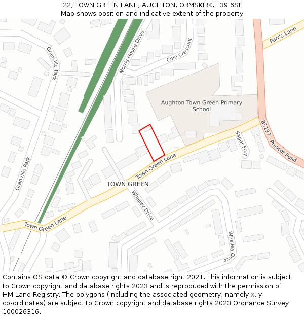 22, TOWN GREEN LANE, AUGHTON, ORMSKIRK, L39 6SF: Location map and indicative extent of plot