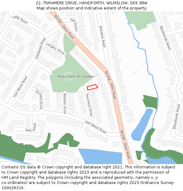 22, TRANMERE DRIVE, HANDFORTH, WILMSLOW, SK9 3BW: Location map and indicative extent of plot
