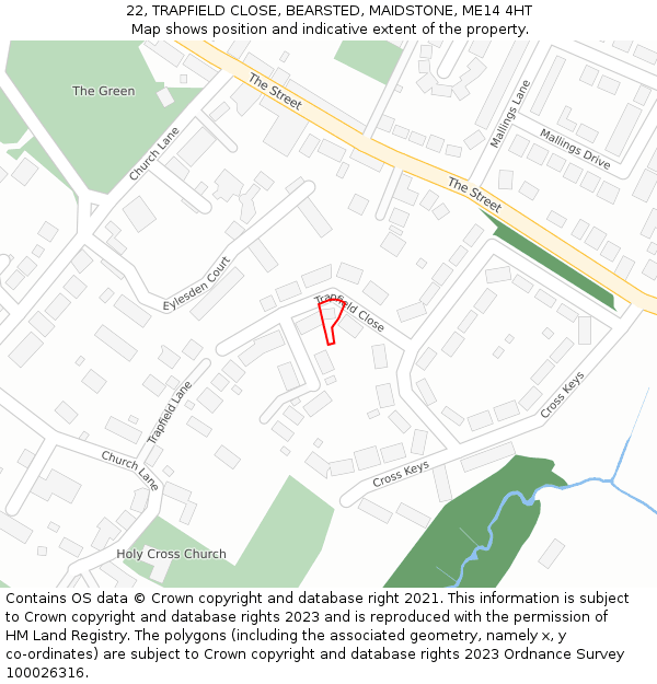 22, TRAPFIELD CLOSE, BEARSTED, MAIDSTONE, ME14 4HT: Location map and indicative extent of plot