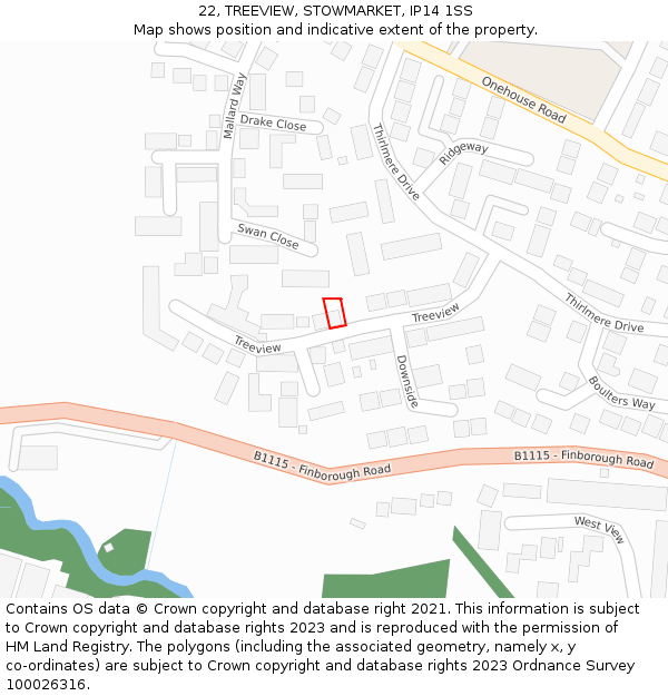 22, TREEVIEW, STOWMARKET, IP14 1SS: Location map and indicative extent of plot