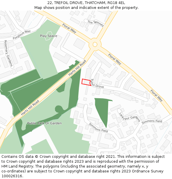 22, TREFOIL DROVE, THATCHAM, RG18 4EL: Location map and indicative extent of plot