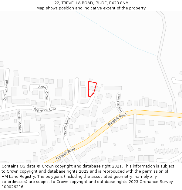 22, TREVELLA ROAD, BUDE, EX23 8NA: Location map and indicative extent of plot