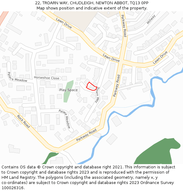 22, TROARN WAY, CHUDLEIGH, NEWTON ABBOT, TQ13 0PP: Location map and indicative extent of plot