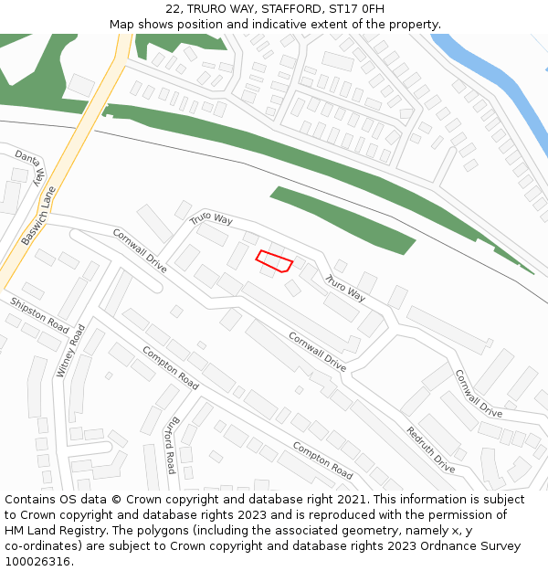 22, TRURO WAY, STAFFORD, ST17 0FH: Location map and indicative extent of plot