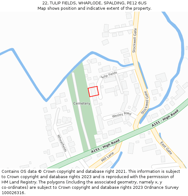 22, TULIP FIELDS, WHAPLODE, SPALDING, PE12 6US: Location map and indicative extent of plot