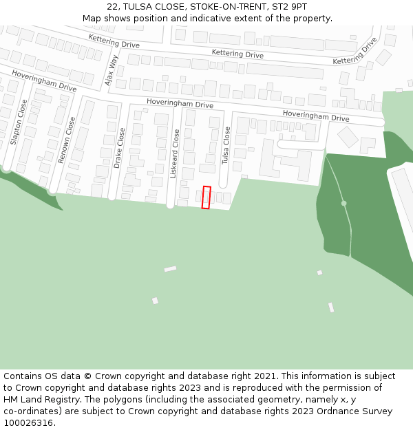 22, TULSA CLOSE, STOKE-ON-TRENT, ST2 9PT: Location map and indicative extent of plot