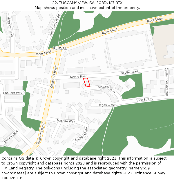 22, TUSCANY VIEW, SALFORD, M7 3TX: Location map and indicative extent of plot