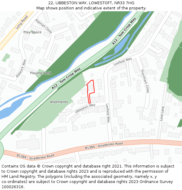22, UBBESTON WAY, LOWESTOFT, NR33 7HG: Location map and indicative extent of plot