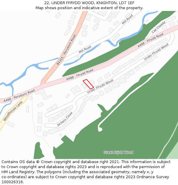22, UNDER FFRYDD WOOD, KNIGHTON, LD7 1EF: Location map and indicative extent of plot