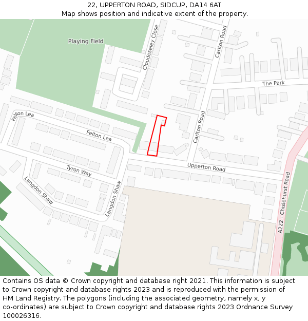 22, UPPERTON ROAD, SIDCUP, DA14 6AT: Location map and indicative extent of plot