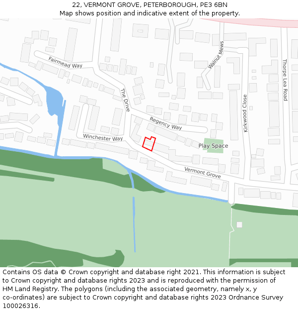 22, VERMONT GROVE, PETERBOROUGH, PE3 6BN: Location map and indicative extent of plot
