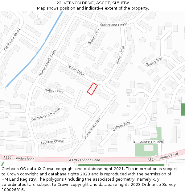 22, VERNON DRIVE, ASCOT, SL5 8TW: Location map and indicative extent of plot