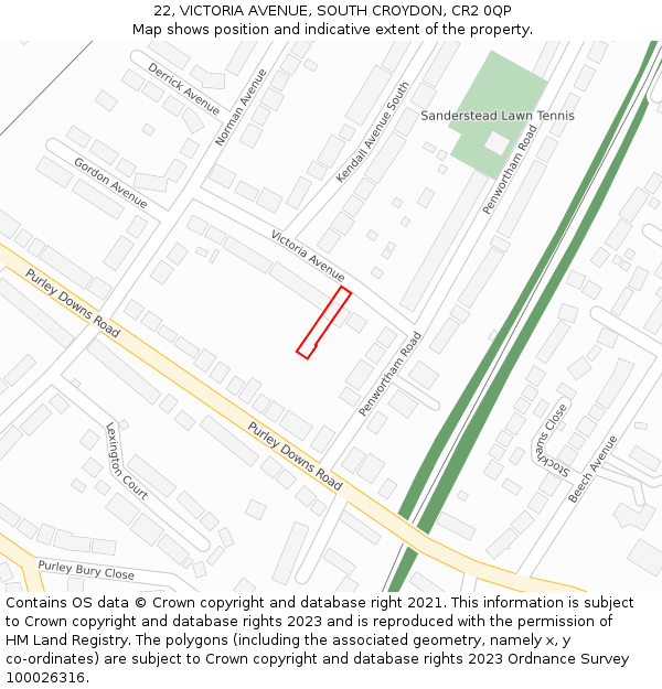 22, VICTORIA AVENUE, SOUTH CROYDON, CR2 0QP: Location map and indicative extent of plot
