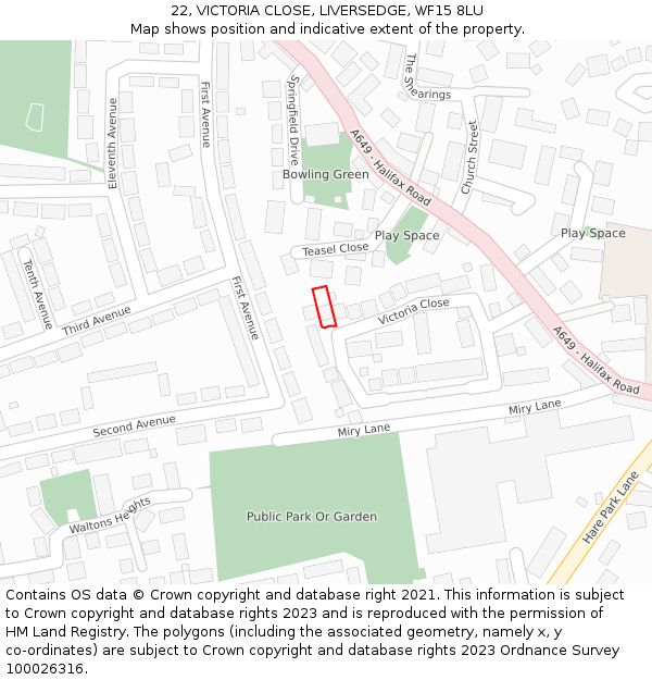 22, VICTORIA CLOSE, LIVERSEDGE, WF15 8LU: Location map and indicative extent of plot