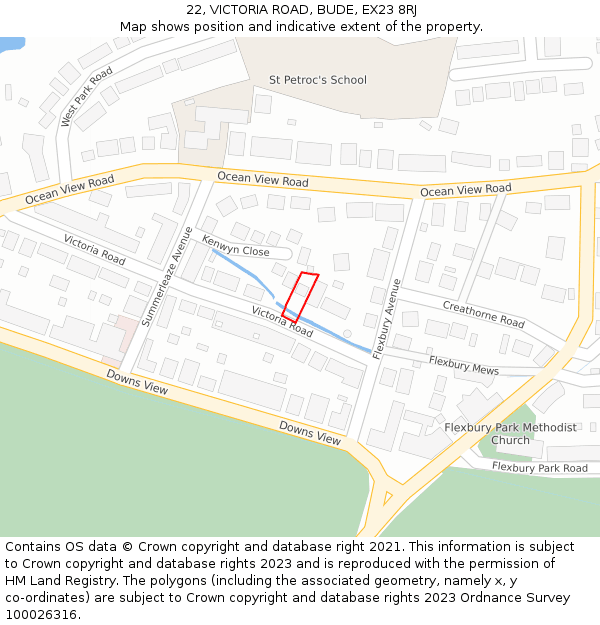 22, VICTORIA ROAD, BUDE, EX23 8RJ: Location map and indicative extent of plot