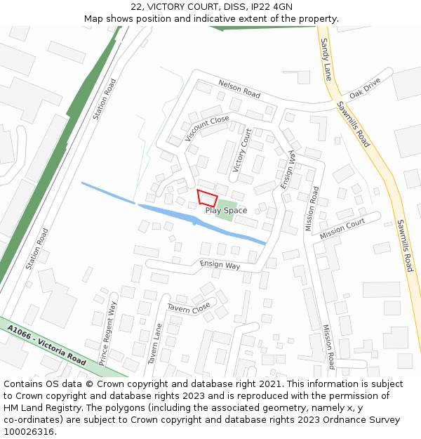 22, VICTORY COURT, DISS, IP22 4GN: Location map and indicative extent of plot