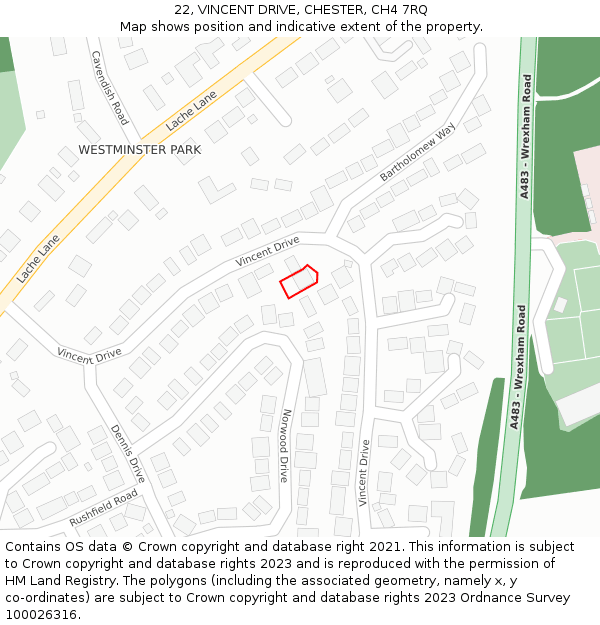22, VINCENT DRIVE, CHESTER, CH4 7RQ: Location map and indicative extent of plot