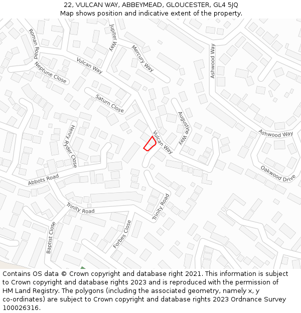 22, VULCAN WAY, ABBEYMEAD, GLOUCESTER, GL4 5JQ: Location map and indicative extent of plot