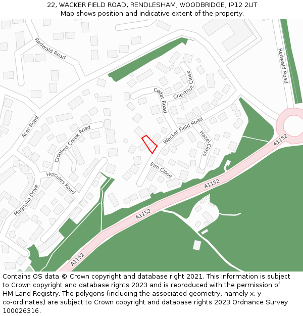 22, WACKER FIELD ROAD, RENDLESHAM, WOODBRIDGE, IP12 2UT: Location map and indicative extent of plot