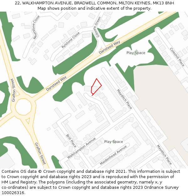 22, WALKHAMPTON AVENUE, BRADWELL COMMON, MILTON KEYNES, MK13 8NH: Location map and indicative extent of plot