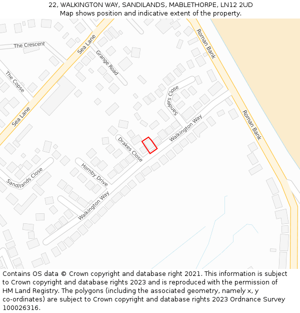 22, WALKINGTON WAY, SANDILANDS, MABLETHORPE, LN12 2UD: Location map and indicative extent of plot