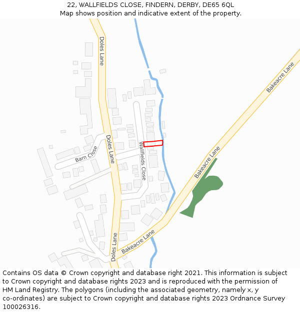 22, WALLFIELDS CLOSE, FINDERN, DERBY, DE65 6QL: Location map and indicative extent of plot