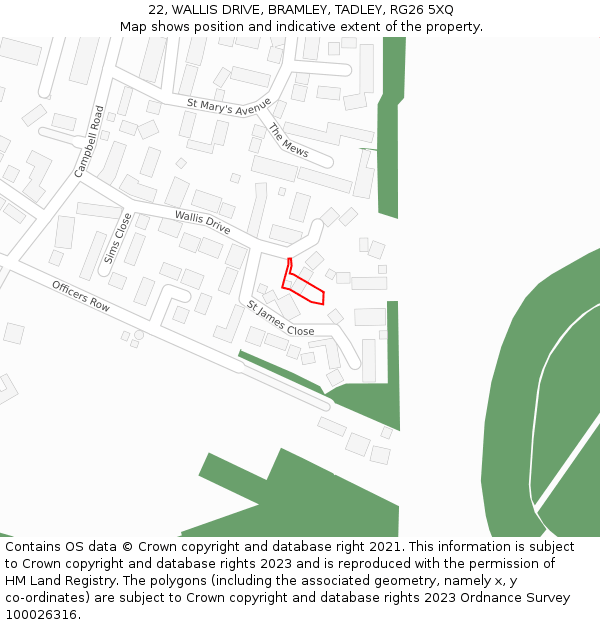 22, WALLIS DRIVE, BRAMLEY, TADLEY, RG26 5XQ: Location map and indicative extent of plot