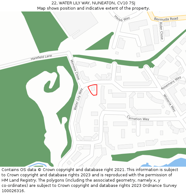 22, WATER LILY WAY, NUNEATON, CV10 7SJ: Location map and indicative extent of plot
