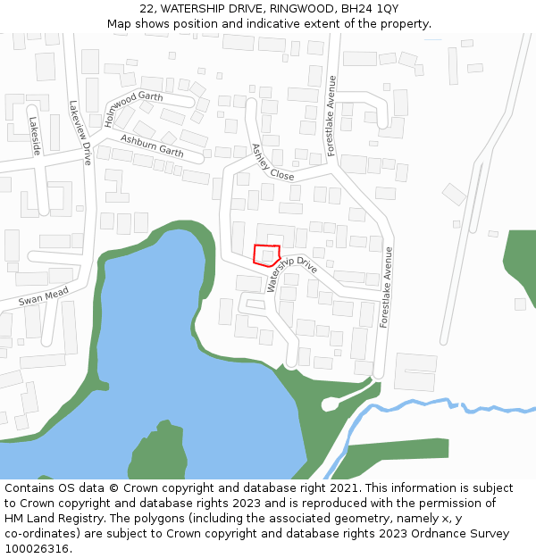 22, WATERSHIP DRIVE, RINGWOOD, BH24 1QY: Location map and indicative extent of plot