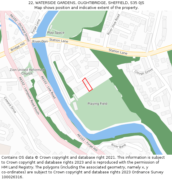 22, WATERSIDE GARDENS, OUGHTIBRIDGE, SHEFFIELD, S35 0JS: Location map and indicative extent of plot
