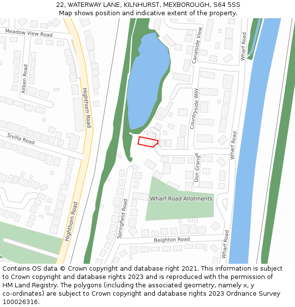 22, WATERWAY LANE, KILNHURST, MEXBOROUGH, S64 5SS: Location map and indicative extent of plot