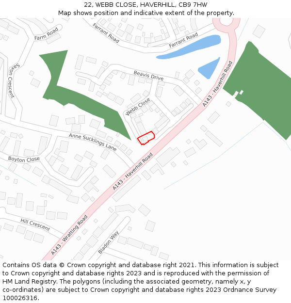 22, WEBB CLOSE, HAVERHILL, CB9 7HW: Location map and indicative extent of plot