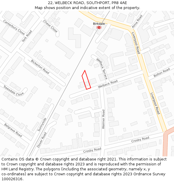 22, WELBECK ROAD, SOUTHPORT, PR8 4AE: Location map and indicative extent of plot
