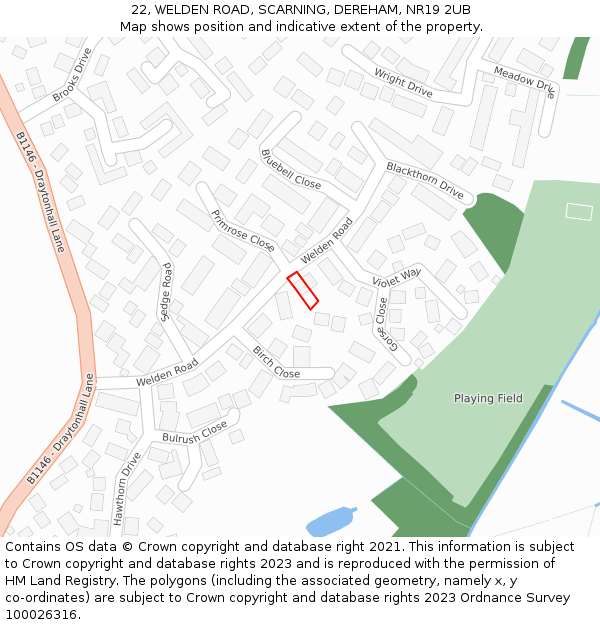 22, WELDEN ROAD, SCARNING, DEREHAM, NR19 2UB: Location map and indicative extent of plot