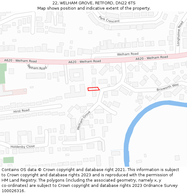 22, WELHAM GROVE, RETFORD, DN22 6TS: Location map and indicative extent of plot