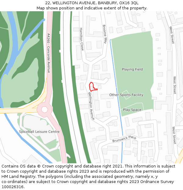 22, WELLINGTON AVENUE, BANBURY, OX16 3QL: Location map and indicative extent of plot