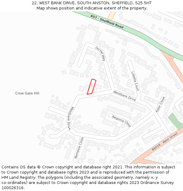 22, WEST BANK DRIVE, SOUTH ANSTON, SHEFFIELD, S25 5HT: Location map and indicative extent of plot