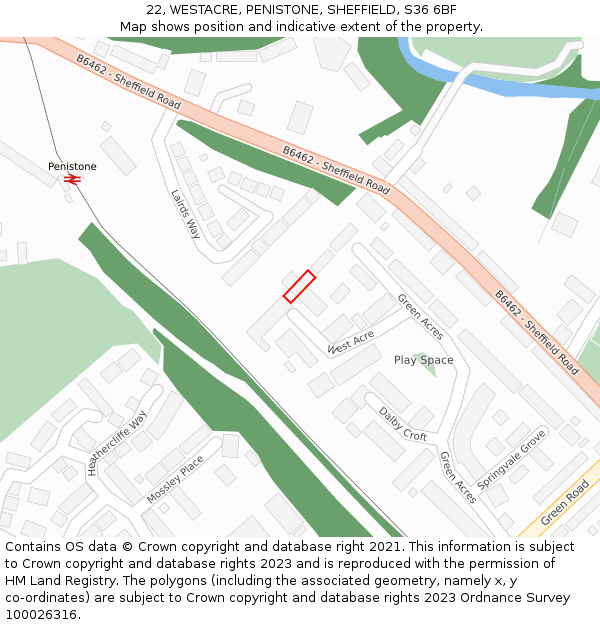 22, WESTACRE, PENISTONE, SHEFFIELD, S36 6BF: Location map and indicative extent of plot