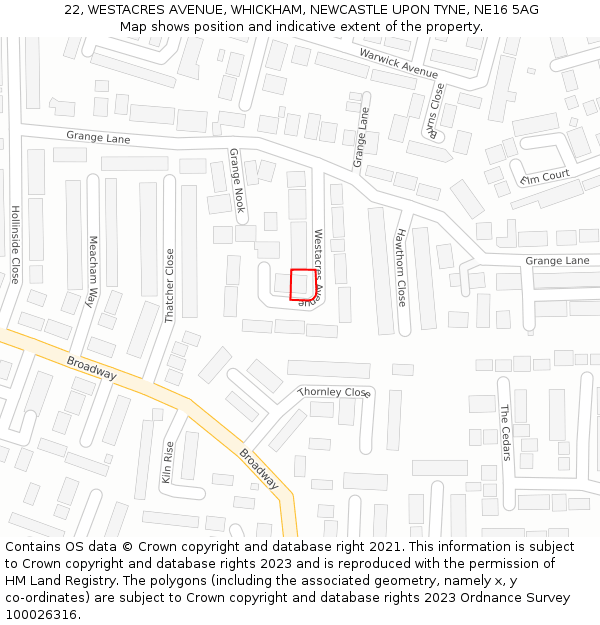 22, WESTACRES AVENUE, WHICKHAM, NEWCASTLE UPON TYNE, NE16 5AG: Location map and indicative extent of plot