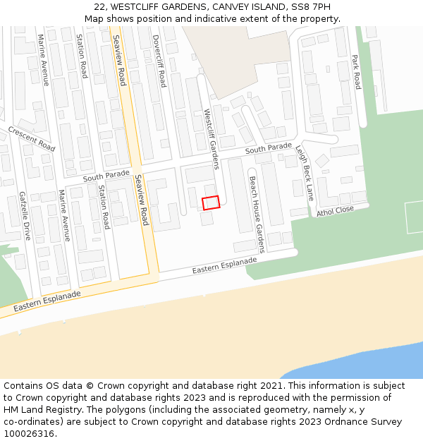 22, WESTCLIFF GARDENS, CANVEY ISLAND, SS8 7PH: Location map and indicative extent of plot