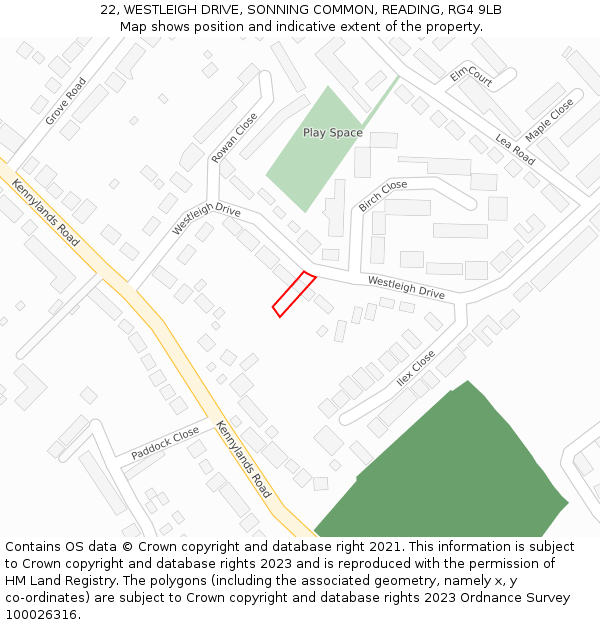 22, WESTLEIGH DRIVE, SONNING COMMON, READING, RG4 9LB: Location map and indicative extent of plot